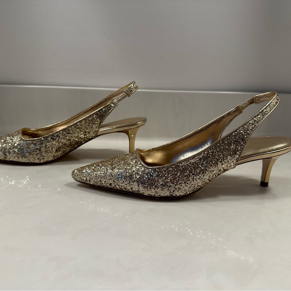 New without box Lilly Pulitzer Gold Glitter Shaina slingback kitten heels
